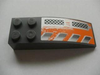 44126pb017L - Slope, Curved 6 x 2 with Checkered Plates and Silver / Orange Pattern Model Left (Sticker) - Set 8137