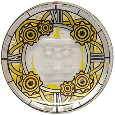 44375bpb21 - Dish 6 x 6 Inverted (Radar) - Solid Studs with Clock Face with Silver Roman Numerals, Gold Curved Lines and Gears Pattern