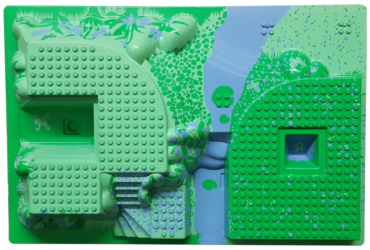 44510pb02 - Baseplate, Raised 32 x 48 x 6 with Front and Back Steps with Medium Blue and Green Garden Pattern