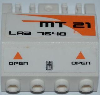 44572pb007R - Panel 2 x 4 x 3 1/3 with Double Locking 2 Fingers Hinge with 'MT21', 'LAB 7648', Orange Triangles and 'OPEN' Pattern Model Right Side (Stickers) - Set 7648