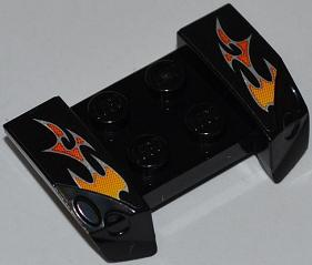 44674pb23 - Vehicle, Mudguard 2 x 4 with Headlights Overhang with Orange and Red Flames on Black Background Pattern on Both Sides (Stickers) - Set 8148