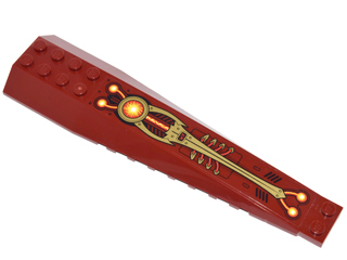 45301pb039 - Wedge 16 x 4 Triple Curved with Reinforcements with Gold Panels with Rivets, Red Wires and Yellow Energy Orbs Pattern (Sticker) - Set 70146