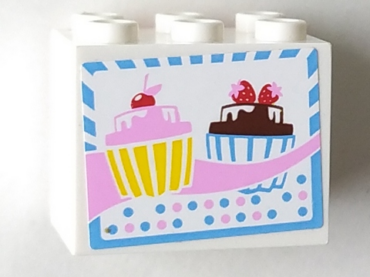 4532bpb01 - Container, Cupboard 2 x 3 x 2 - Hollow Studs with 2 Cupcakes Pattern (Sticker) - Set 3061