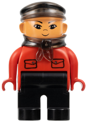 4555pb051 - Duplo Figure, Male, Black Legs, Red Top with Pockets (Intelli-Train Red Conductor)