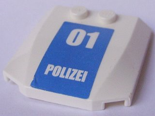 45677pb068 - Wedge 4 x 4 x 2/3 Triple Curved with White '01 POLIZEI' on Blue Background Pattern (Sticker) - Set 7744