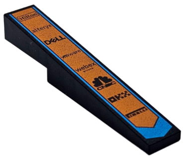 4569pb001 - Slope 10 6 x 1 with Orange and Dark Azure Pointed Stripe and 'Hilton', 'alteryx', 'DELL', 'vmware', 'webex', 'CNBC', 'OKX' and 'PIRELLI' Logos Pattern