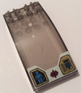 46413pb015 - Windscreen 8 x 4 x 2 Curved with Locking Dual 2 Fingers with Dark Azure Minifigure and Keypad, Gold Panels on White Background Pattern (Sticker) - Set 70595