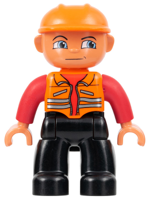 47394pb001 - Duplo Figure Lego Ville, Male, Black Legs, Orange Vest, Orange Construction Helmet