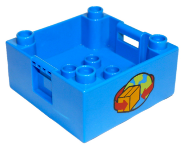 47423px9 - Duplo Container Box 4 x 4 with Studs on Corners with Box and Arrows and Globe Pattern on Both Sides