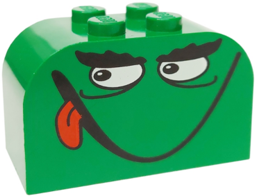 4744pb08 - Slope, Curved 4 x 2 x 2 Double with 4 Studs with Monster Face Smiling, Tongue Pattern