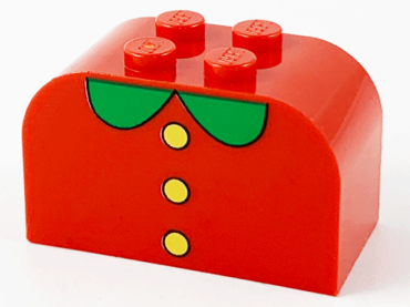 4744px21 - Slope, Curved 4 x 2 x 2 Double with 4 Studs with 3 Yellow Buttons, Green Collar Pattern
