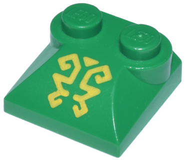 47457pb01 - Slope, Curved 2 x 2 x 2/3 with 2 Studs and Curved Sides with Ornate Yellow Lines Pattern