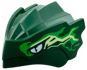 4921pb03 - Dragon Head (Ninjago) with Stepped Top and Pin Hole on Back with White Eyes, Bright Green and Yellowish Green Energy Markings Pattern