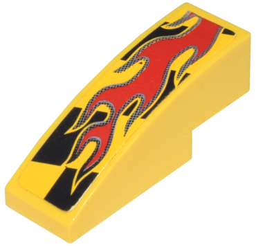 50950pb027L - Slope, Curved 3 x 1 with Red Flames on Black and Yellow Pattern Model Left Side (Sticker) - Set 8644