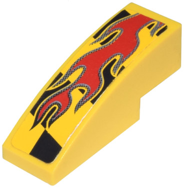 50950pb027R - Slope, Curved 3 x 1 with Red Flames on Black and Yellow Pattern Model Right Side (Sticker) - Set 8644