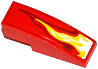 50950pb077R - Slope, Curved 3 x 1 with White, Yellow and Dark Red Flame Pattern Model Right Side (Sticker) - Set 70727