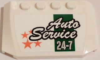 52031pb089 - Wedge 4 x 6 x 2/3 Triple Curved with 'Auto Service 24-7' and Orange Stars on White Background Pattern (Sticker) - Set 60081