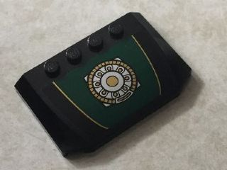 52031pb093 - Wedge 4 x 6 x 2/3 Triple Curved with Gold and Silver Ring Ornament on Dark Green Pattern (Sticker) - Set 76006