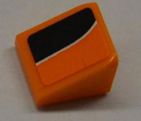 54200pb035L - Slope 30 1 x 1 x 2/3 with White Line on Orange and Black Pattern Model Left (Sticker) - Set 8125