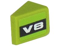 54200pb044L - Slope 30 1 x 1 x 2/3 with White 'V8' on Black Background Pattern Model Left (Sticker) - Set 8302