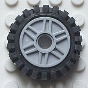 56902c02 - Wheel 18mm D. x 8mm with Fake Bolts and Shallow Spokes with Black Tire 24mm D. x 8mm Offset Tread - Interior Ridges (56902 / 3483)