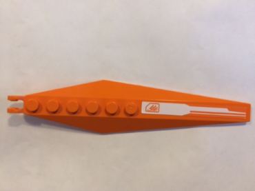 57906pb016L - Hinge Plate 3 x 12 with Angled Side Extensions and Tapered Ends with Orange Quad Wing Pattern (Sticker) - Set 8108