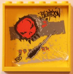 59349pb086 - Panel 1 x 6 x 5 with Black Graffiti Tags, Red Skull and Small Black Damage Pattern (Sticker) - Set 5972