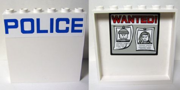 59349pb096 - Panel 1 x 6 x 5 with Blue 'POLICE' on White Background on Outside and 'WANTED!' Posters on Inside Pattern (Stickers) - Set 60044