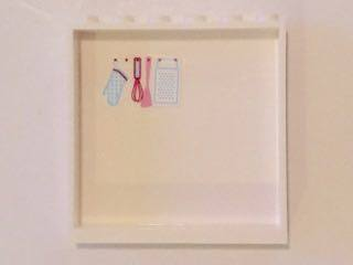 59349pb114 - Panel 1 x 6 x 5 with Four Hanging Kitchen Utensils on White Background on Inside Pattern (Sticker) - Set 41119