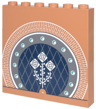 59349pb334 - Panel 1 x 6 x 5 with Brick Archway, Dark Blue and Dark Bluish Gray Frame and Lattice Screen, White Roses, Leaves, and Thorns Pattern