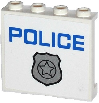 60581pb037 - Panel 1 x 4 x 3 with Side Supports - Hollow Studs with Silver Police Badge and Blue 'POLICE' Pattern (Sticker) - Set 60043