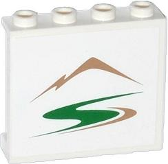 60581pb038L - Panel 1 x 4 x 3 with Side Supports - Hollow Studs with Mountains and Green Road Pattern (Sticker) - Set 60057
