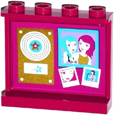 60581pb055 - Panel 1 x 4 x 3 with Side Supports - Hollow Studs with Vinyl Record with Star on Gold Plaque and Photos Pattern on Inside (Sticker) - Set 41104