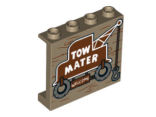 60581pb083 - Panel 1 x 4 x 3 with Side Supports - Hollow Studs with 'TOW MATER WELCOME' on Tow Truck Pattern