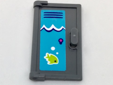 60614pb005L - Door 1 x 2 x 3 with Vertical Handle, Mold for Tabless Frames with Pool Locker, White Waves and Lime Fish Pattern (Sticker) - Set 41313