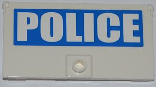 60616pb002L - Door 1 x 4 x 6 with Stud Handle with White 'POLICE' on Blue Background Pattern Model Left Side (Sticker) - Set 7288