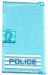 60616pb009L - Door 1 x 4 x 6 with Stud Handle with 'POLICE' Blue on White Stripes Thin Font Pattern Handle on Left (Sticker) - Set 60047