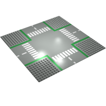 607p01 - Baseplate, Road 32 x 32 9-Stud Crossroads with Road Pattern