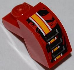 6091pb005L - Slope, Curved 2 x 1 x 1 1/3 with Recessed Stud with Orange and White Lines and 3 Air Intakes Pattern Model Left Side (Sticker) - Set 9092