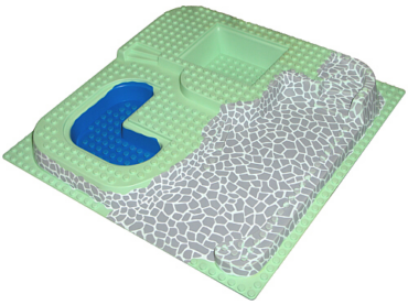 6092px2 - Baseplate, Raised 32 x 32 Three Level with Stone Ramp and Blue Pool Pattern