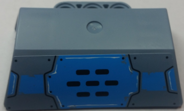 61069pb012L - Technic, Panel Engine Block Half / Side Intake with Armor Plates, Dark Azure Vent Grille and Stripe Pattern Model Left Side (Sticker) - Set 70131