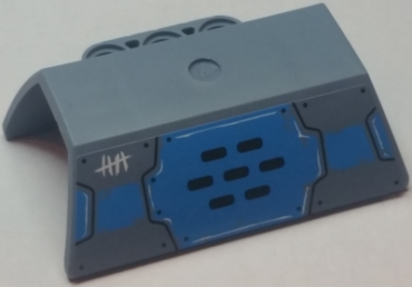 61069pb012R - Technic, Panel Engine Block Half / Side Intake with Armor Plates, Dark Azure Vent Grille and Stripe, White Tally Marks Pattern Model Right Side (Sticker) - Set 70131