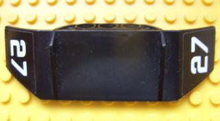 61073pb03 - Technic, Panel Car Spoiler 3 x 8 with Three Holes and White '27' on Black Background Pattern on Both Ends (Stickers) - Set 8490