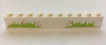 6111pb030 - Brick 1 x 10 with Grass and Hearts Pattern (Stickers) - Set 7586