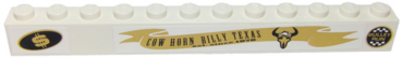 6112pb005L - Brick 1 x 12 with 'BULLET RUN', Dollar Sign and 'COW HORN BILLY TEXAS' Pattern Model Left Side (Stickers) - Set 8147