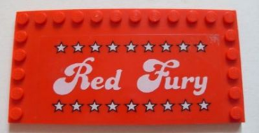 6178pb008 - Tile, Modified 6 x 12 with Studs on Edges with White 'Red Fury' and Stars Pattern (Sticker) - Set 5533