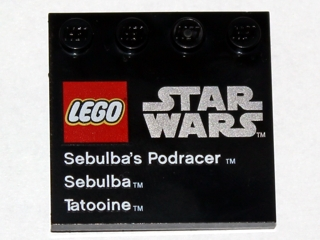 6179pb040 - Tile, Modified 4 x 4 with Studs on Edge with LEGO Star Wars Logo, 'Sebulba's Podracer', 'Sebulba', and 'Tatooine' Pattern
