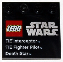 6179pb041 - Tile, Modified 4 x 4 with Studs on Edge with LEGO Star Wars Logo, 'TIE Interceptor', 'TIE Fighter Pilot', and 'Death Star' Pattern