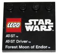 6179pb049 - Tile, Modified 4 x 4 with Studs on Edge with LEGO Star Wars Logo, 'AT-ST', 'AT-ST Driver', and 'Forest Moon of Endor' Pattern