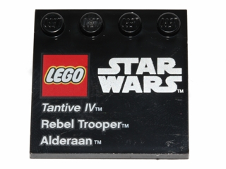 6179pb064 - Tile, Modified 4 x 4 with Studs on Edge with LEGO Star Wars Logo, 'Tantive IV', 'Rebel Trooper', and 'Alderaan' Pattern